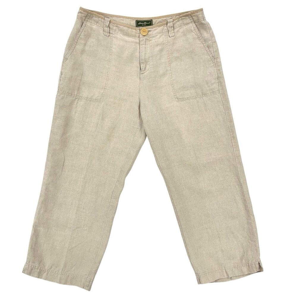 Eddie Bauer Women's Size 10 Beige Lightweight 100% Linen Capri Pants Vacation‎
